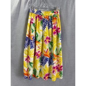 Vintage Passports of Pier 1‎ Imports Tropical Floral Cotton Midi Skirt Large